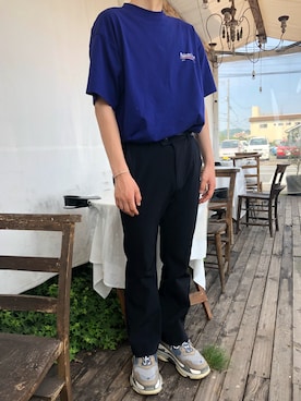 「ALLEGE（アレッジ）のアイテム（スラックス）」を使った、にしやんさん（メンズ・175cm）の夏コーディネート