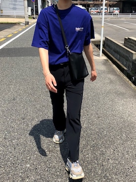 「ALLEGE（アレッジ）のアイテム（スラックス）」を使った、にしやんさん（メンズ・175cm）の夏コーディネート