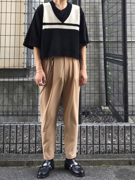「MR.GENTLEMAN（ミスタージェントルマン）のアイテム（スラックス）」を使った、にしやんさん（メンズ・175cm）の夏コーディネート