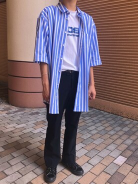 「ALLEGE（アレッジ）のアイテム（スラックス）」を使った、にしやんさん（メンズ・175cm）の夏コーディネート