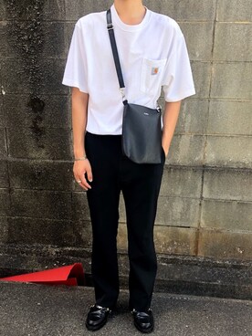 「ALLEGE（アレッジ）のアイテム（スラックス）」を使った、にしやんさん（メンズ・175cm）の夏コーディネート