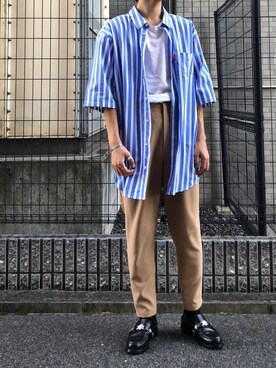 「MR.GENTLEMAN（ミスタージェントルマン）のアイテム（スラックス）」を使った、にしやんさん（メンズ・175cm）の秋コーディネート