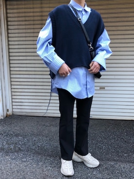 「doublet（ダブレット）のアイテム（ベスト）」を使った、にしやんさん（メンズ・175cm）の冬コーディネート