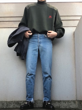 Burberry バーバリー のニット セーター グリーン系 を使ったメンズ人気ファッションコーディネート Wear