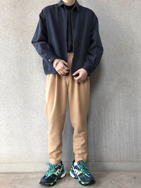 「MR.GENTLEMAN（ミスタージェントルマン）のアイテム（スラックス）」を使った、にしやんさん（メンズ・175cm）の春コーディネート