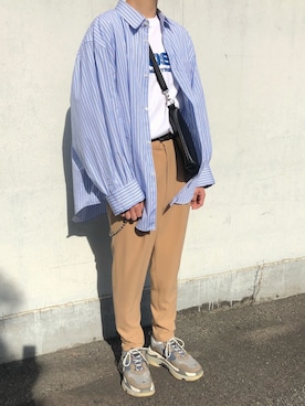 「MR.GENTLEMAN（ミスタージェントルマン）のアイテム（スラックス）」を使った、にしやんさん（メンズ・175cm）の春コーディネート