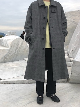 「グレンチェック」｜「アイテム（トレンチコート）」を使った、にしやんさん（メンズ・175cm）の冬コーディネート