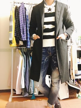 「GOSTAR DE FUGA（ゴスタール ジフーガ）のアイテム（チェスターコート）」を使った、Tsubasaさん（メンズ・170cm）の冬コーディネート