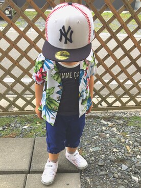 「アイテム（タンクトップ、ブルー系）」を使った、おっかぁ☆さん（キッズ・90cm）の夏コーディネート