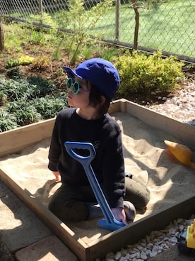 「アイテム（おもちゃ、ブルー系）」を使った、shuuuさん（キッズ・100cm）の春コーディネート