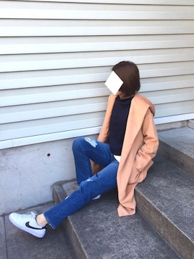「レイヤード風」｜「アイテム（その他アウター）」を使った、symさん（レディース・158cm）の冬コーディネート