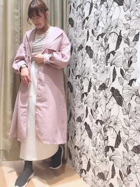 「Green　Parks（グリーンパークス）の・ワッフルロングタイトスカート（スカート、ホワイト系）」を使った、momokaさん（レディース・158cm）の春コーディネート