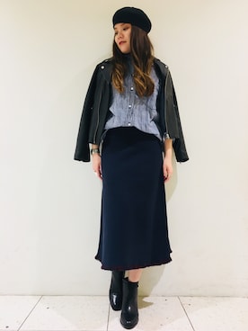 「RIVEDROITE」｜「アイテム（ライダースジャケット）」を使った、moeさん（レディース・160cm）の秋コーディネート