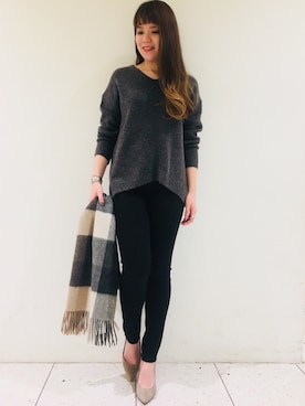 「RIVE DROITE（リヴドロワ）のウールチェックストール（ストール/ショール）」を使った、moeさん（レディース・160cm）の秋コーディネート