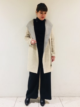 「UNIQLO（ユニクロ）のエクストラファインメリノリブタートルネックセーター（長袖）（ニット/セーター）」を使った、moeさん（レディース・160cm）の秋コーディネート