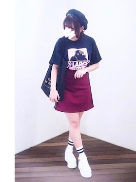 「原宿」｜「アイテム（ハンチング/ベレー帽）」を使った、MVP→INEZさん（レディース・153cm）の冬コーディネート