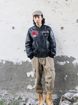 「SURPLUS（サープラス）のアイテム」を使った、Anxious Hsuさん（メンズ・174cm）の春コーディネート