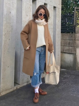 「SUPERGA（スペルガ）のアイテム」を使った、Creamさん（レディース・158cm）の冬コーディネート
