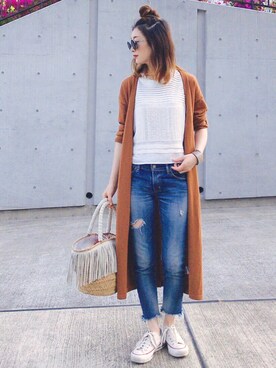 「Ungrid（アングリッド）のフレイドヘムストスリ（デニムパンツ）」を使った、Creamさん（レディース・158cm）の春コーディネート