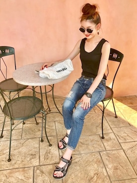 「UNITED NUDE（ユナイテッドヌード）のアイテム（アナログ腕時計）」を使った、Creamさん（レディース・158cm）の夏コーディネート