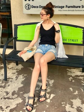 「UNITED NUDE（ユナイテッドヌード）のアイテム（アナログ腕時計）」を使った、Creamさん（レディース・158cm）の夏コーディネート