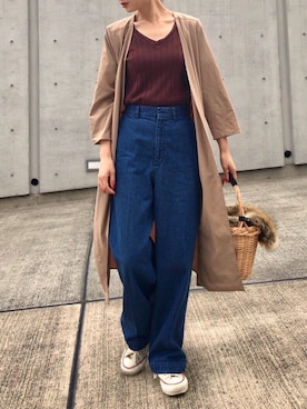 「ロングガウン」｜「アイテム（ノーカラージャケット）」を使った、Creamさん（レディース・158cm）の秋コーディネート