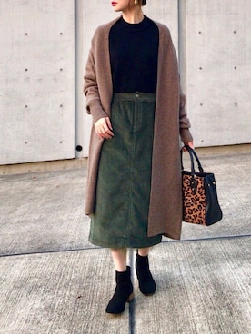 「SLOBE IENA（スローブイエナ）のHASHIBAMI レオパードミニショルダーBAG（ショルダーバッグ）」を使った、Creamさん（レディース・158cm）の冬コーディネート