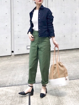 「STUDIOUS（ステュディオス）のアイテム（デニムジャケット）」を使った、Creamさん（レディース・158cm）の春コーディネート