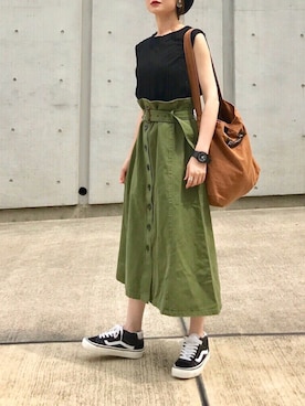 「UNITED NUDE（ユナイテッドヌード）のアイテム（アナログ腕時計）」を使った、Creamさん（レディース・158cm）の夏コーディネート