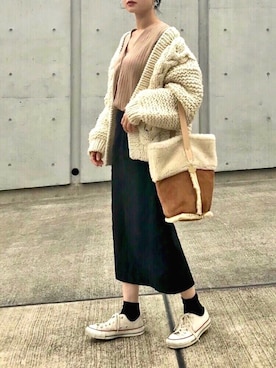 「Jenny BY IMMANOEL（ジェニーバイイマノエル）のスターフープピアス　2WAY（ピアス（両耳用））」を使った、Creamさん（レディース・158cm）の秋コーディネート