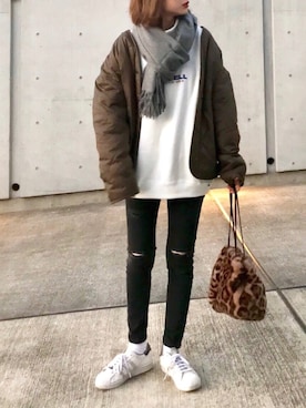 「DISCOAT（ディスコート）のアイテム（ブルゾン）」を使った、Creamさん（レディース・158cm）の冬コーディネート