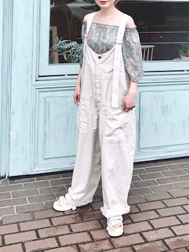 「NAF（ナフ）のアイテム（サロペット/オーバーオール）」を使った、Creamさん（レディース・158cm）の夏コーディネート