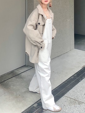 「ホワイトパンツ」｜「アイテム（サロペット/オーバーオール）」を使った、Creamさん（レディース・158cm）の春コーディネート