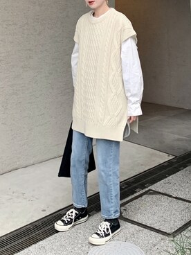 「ALLUMER（アリュメール）のアイテム（トップス）」を使った、Creamさん（レディース・158cm）の春コーディネート