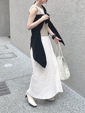 「EUCLAID（エウクレイド）のアイテム（ノーカラージャケット）」を使った、Creamさん（レディース・158cm）の夏コーディネート