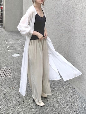 「サテンパンツ」｜「アイテム（シャツワンピース）」を使った、Creamさん（レディース・158cm）の秋コーディネート