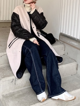 「Levi's RED（リーバイスレッド）のアイテム（オールインワン・サロペット）」を使った、Creamさん（レディース・158cm）の冬コーディネート