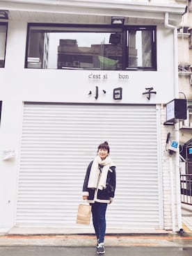 「NET（ネット）のアイテム（ダッフルコート）」を使った、Yuさん（レディース・158cm）の春コーディネート