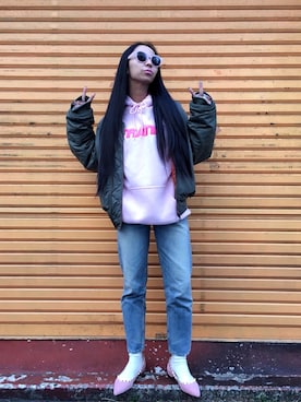 「moussy」｜「アイテム（MA-1）」を使った、i_am_azsさん（レディース・160cm）の冬コーディネート