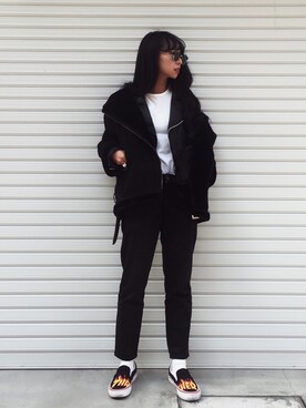 「moussy」｜「アイテム（ムートンコート）」を使った、i_am_azsさん（レディース・160cm）の冬コーディネート