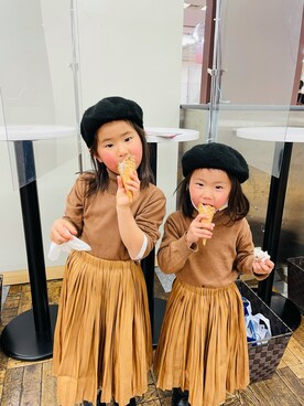 ニット セーターを使った 茶色コーデ のキッズ人気ファッションコーディネート Wear