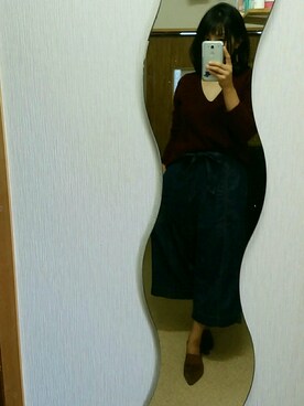「grove（グローブ）のデニムワイドパンツ（Denim pants、ブルー系）」を使った、きりさん（レディース・153cm）の秋コーディネート