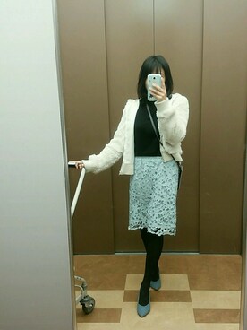 「しまむら（シマムラ）のアイテム（Skirts、ブルー系）」を使った、きりさん（レディース・153cm）の冬コーディネート
