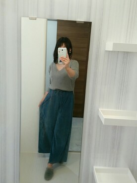 「しまむら（シマムラ）のアイテム（Pants、ブルー系）」を使った、きりさん（レディース・153cm）の冬コーディネート