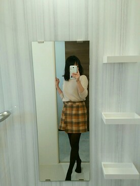 「GU（ジーユー）のアイテム（Tops、ベージュ系）」を使った、きりさん（レディース・153cm）の冬コーディネート