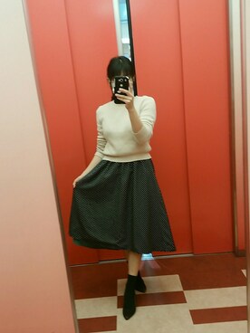 「しまむら（シマムラ）のアイテム（Skirts、グリーン系）」を使った、きりさん（レディース・153cm）の春コーディネート