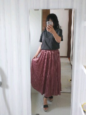 「UNIQLO（ユニクロ）のドライカラークルーネックT（半袖）（T Shirts、グレー系）」を使った、きりさん（レディース・153cm）の夏コーディネート