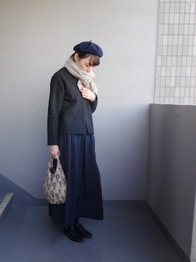 「ミナペルホネン」｜「アイテム（ノーカラージャケット）」を使った、kukkaさん（レディース・165cm）の冬コーディネート