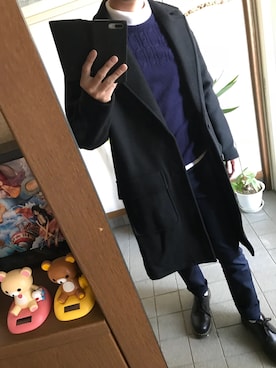 「リドム」｜「アイテム（チェスターコート）」を使った、taka..さん（メンズ・175cm）の冬コーディネート