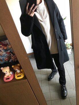 「リドム」｜「アイテム（チェスターコート）」を使った、taka..さん（メンズ・175cm）の冬コーディネート